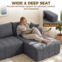 HOMCOM 101" Modular Sectional Sofa with Chaise, Chenille Boneless Cloud Sofa Bed, 3 Seater L-Shaped Couch, No Assembly, Grey(m-5)