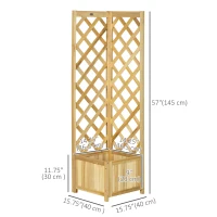 Outsunny Raised Garden Bed Wood Planter with Trellis for Vine Climbing, 16" x 16" x 57", Natural(m-3)