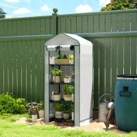 Outsunny Mini Greenhouse with Screen Roof, Portable Small Greenhouse with Roll-Up Zipper Door, 27.6" x 19.7" x 62.2", White(m-8)