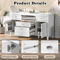 Modern Bathroom Vanity Cabinet with Soft-Close Hinges, Soft Close Storage Vanity with Adjustable Shelves, 59'' L x 19.5'' W x 34'' H, White(m-6)