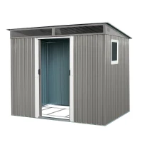8ft x 6ft Outdoor Metal Storage Shed with Lockable Sliding Doors, Peaked Roof Metal House for Garden Tools, 93.5'' L x 68.5'' W x 77'' H, Gray(m-9)