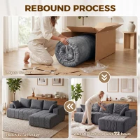 HOMCOM 101" Modular Sectional Sofa with Chaise, Chenille Boneless Cloud Sofa Bed, 3 Seater L-Shaped Couch, No Assembly, Grey(m-7)