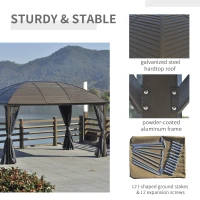 Outsunny 10' x 13' Hardtop Gazebo with Curtains, Netting, Pavilion with Steel Roof Ceiling Hook for Garden Patio, Gray(m-5)