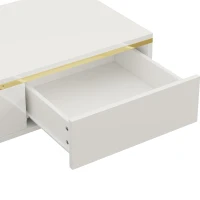 Modern High-Gloss Coffee Table with Hidden Dual Drawers, Stain-Resistant Center Table with Metal Legs, 39.5'' L x 19.5'' W x 14'' H, White(m-9)