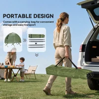 Outsunny Compact Pop Up Portable Folding Outdoor Elevated Camping Cot Tent Combo Set Dark Green(m-6)