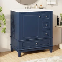 Stylish Bathroom Vanity with Easy-Clean Ceramic Sink and 3 Pre-Drilled Holes, Ideal Cabinet for Modern Bathrooms, 30" L x 18.5" W x 33.5" H, Blue(m-10)