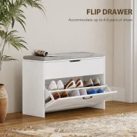 HOMCOM Shoe Storage Bench with Flip Drawer and Lift Top Storage, Entryway Bench with Seat Cushion for Hallway, White(m-4)