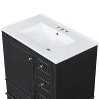 Stylish Bathroom Vanity with Easy-Clean Ceramic Sink and 3 Pre-Drilled Holes, Ideal Cabinet for Modern Bathrooms, 30" L x 18.5" W x 33.5" H, Black(m-11)