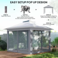 Outsunny 11' x 11' Pop Up Gazebo, Double Roof Foldable Height Adjustable Canopy Tent with Mesh Sidewalls, Carrying Bag, Grey(m-5)