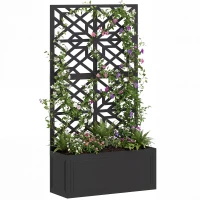 Outsunny Metal Raised Garden Bed with Trellis for Climbing Plants, Freestanding or Wall Mounted Flower Bed with Privacy Panel(m-9)