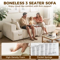 HOMCOM 3 Seater Sofa, Chenille Boneless Cloud Couch with Thick Spring Cushion, Wide and Deep Seat, Wide Armrests, Beige(m-4)