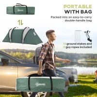 Outsunny Camping Tent with 2 Bedrooms and Living Area, 3000mm Waterproof Family Tent, for Fishing Hiking Festival, Army Green(m-7)
