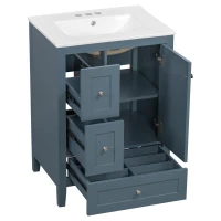 Ample Bathroom Vanity with 2 Upper Drawers and Removable Bottom Drawer, Ideal Cabinet for Small Bathrooms, 24" L x 18.5" W x 34" H, Blue Gray(m-14)