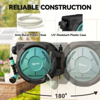 Outsunny 1/2 in x 65ft Wall Mounted Garden Hose Reel, Retractable Water Hose Reel with Auto Rewind, Any Length Lock, Blue(m-5)