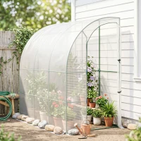 Outsunny 7' x 4' x 7' Outdoor Lean to Greenhouse, Walk-In Green House Plant Nursery with Roll-up Window, PE Cover, White(m-10)