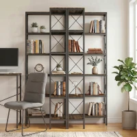 HOMCOM 5-Tier L-Shaped Bookshelf, Freestanding Bookcase with Metal Frame, Rustic Brown(m-9)