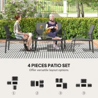 Outsunny 4 Piece Patio Furniture Set, Outdoor Conversation Set with Deep Seat, Loveseats, Armchairs, Glass-Top Table, Black(m-4)