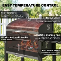 Outsunny Charcoal BBQ Grill and Smoker Combo Outdoor Portable Trolley Camping Picnic Backyard with Side Shelf, Black(m-5)