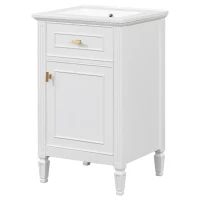 Functional Bathroom Vanity with Ceramic Sink and Tip-Out Top Drawer, Perfect Cabinet for Compact Bathrooms, 20" L x 18.5" W x 33.5" H, White(m-14)