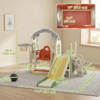 Qaba 6-in-1 Toddler Slide and Swing Set with Adjustable Swing Seat, Ladder, Climbing Wall, Basketball Hoop for Indoor Outdoor(m-3)