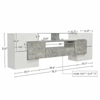 Spacious TV Stand with 6 Doors and 2 Drawers, Stylish Lowboard for Living Rooms, 78.5" L x 13.5" W x 23.5" H, White+Gray(m-3)