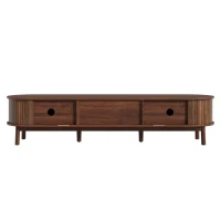 Sliding-Door TV Cabinet with Spacious Drawer and 2 Sliding Doors, Modern Wood TV Stand for Living Room, 67'' L x 15.5'' W x 15'' H, Walnut(m-14)