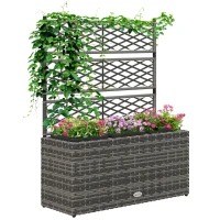 Outsunny Wicker Raised Garden Bed with Trellis, 42" Tall Outdoor Planter Box, Mixed Grey(m-9)