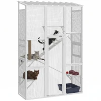 PawHut Outdoor Catio Cat Enclosure, Large Wooden Cat House with 6 Jumping Platforms, Scratching Post, 2 Ramps, for 2-3 Kittens(m-11)