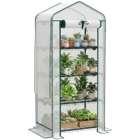 Outsunny Mini Greenhouse with Screen Roof, Portable Small Greenhouse with Roll-Up Zipper Door, 27.6" x 19.7" x 62.2", White(m-9)