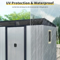 8ft x 6ft Outdoor Metal Storage Shed with Lockable Sliding Doors, Peaked Roof Metal House for Garden Tools, 93.5'' L x 68.5'' W x 77'' H, White+Black(m-6)