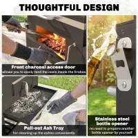 Outsunny Charcoal BBQ Grill and Smoker Combo Outdoor Portable Trolley Camping Picnic Backyard with Side Shelf, Black(m-6)