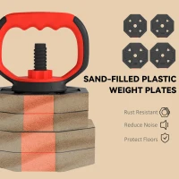 Soozier 6-in-1 Adjustable Dumbbell Set, Used as Kettlebell, Barbell, Dumbbell, Push-Up Stand, 66lbs Free Weights Set, Red(m-7)