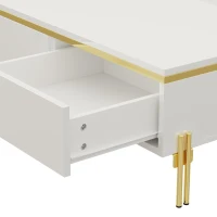 Modern High-Gloss Coffee Table with Hidden Dual Drawers, Stain-Resistant Center Table with Metal Legs, 39.5'' L x 19.5'' W x 14'' H, White(m-10)
