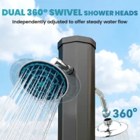 Outsunny 9.2 Gallon Solar Heated Outdoor Shower, 7.1ft with 2 Free-Rotating Shower Heads & Foot Showers for Poolside Beach Spa(m-5)