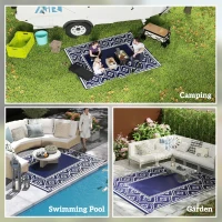 Outsunny 8' x 10' Outdoor RV Rug, Reversible Patio Floor Mat with Carry Bag, Gourd Border, Blue and White(m-5)