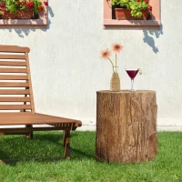 HOMCOM Concrete End Table, Tree Stump Shape Side Table for Indoors and Outdoors, Set of 2, Natural(m-10)