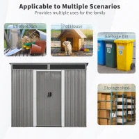 8ft x 6ft Outdoor Metal Storage Shed with Lockable Sliding Doors, Peaked Roof Metal House for Garden Tools, 93.5'' L x 68.5'' W x 77'' H, Gray(m-4)