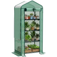 Outsunny Mini Greenhouse with Screen Roof, Portable Small Greenhouse with Roll-Up Zipper Door, 27.6" x 19.7" x 62.2", Green(m-9)