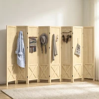 HOMCOM Wooden Room Divider with Pegboard Display, 8 Panel Folding Privacy Screen for Home Office, Natural Wood(m-8)
