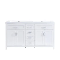 Double Sink Bathroom Vanity with Integrated Resin Sinks, 4-Drawer Storage Vanity for Modern Bathrooms, 59'' L x 19.5'' W x 33.5'' H, White(m-2)