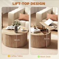 HOMCOM Lift Top Coffee Table, 32" Modern Fluted Round Coffee Table with Hidden Compartments and Soft-Close Hinged Flip Top(m-4)