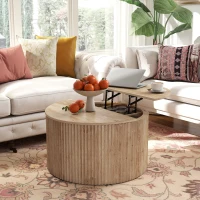 HOMCOM Lift Top Coffee Table, 32" Modern Fluted Round Coffee Table with Hidden Compartments and Soft-Close Hinged Flip Top(m-8)