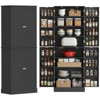HOMCOM 65" Kitchen Cabinet, Kitchen Pantry Cabinet with 4 Doors and 16 Door Shelves for Dining Room, Black(m-11)