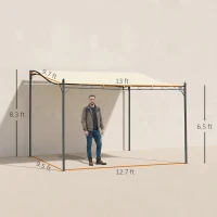 Outsunny 10' x 13' Outdoor Pergola Gazebo, Steel Patio Canopy with Weather-Resistant Fabric and Drainage Holes, Cream White(m-3)
