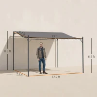 Outsunny 10' x 13' Outdoor Pergola Gazebo, Steel Patio Canopy with Weather-Resistant Fabric and Drainage Holes, Gray(m-3)