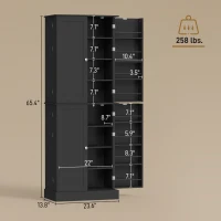 HOMCOM 65" Kitchen Cabinet, Kitchen Pantry Cabinet with 4 Doors and 16 Door Shelves for Dining Room, Black(m-3)