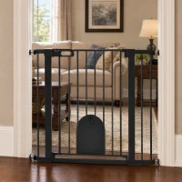 PawHut 30"-41" Extra Wide Pet Gate Barrier with Small Door, 30"H Dog Gate with Safety Gate Barrier, Stair Pressure Fit, Black(m-10)