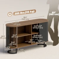 HOMCOM Fluted Sideboard Buffet Cabinet, 55" Modern Coffee Bar Cabinet with Sliding Doors and Adjustable Shelves, Black(m-3)