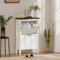 HOMCOM Shoe Cabinet with 2 Flip Drawers, Farmhouse Narrow Shoe Storage Cabinet with Adjustable Shelves, White(m-1)