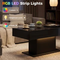 HOMCOM LED Coffee Table with Storage, High Gloss Modern Center Table with 2 Drawers and Remote Control for Living Room, Black(m-4)